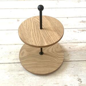 Treat Display 2 Tier Lazy Susan Wood Grain Double Layer Black Pole Turntable